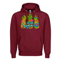 Burgundy hello summer pineapple Zipper Hoodie - Jasminsmagicworld