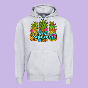 Hello Summer Pineapple Zipper Hoodie Designed By Jasminsmagicworld