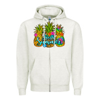 Oatmeal Heather hello summer pineapple Zipper Hoodie - Jasminsmagicworld