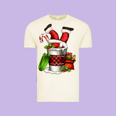 Santa Claus In A Coffee Cup Vintage Tee Designed By Fadigitalartstudio
