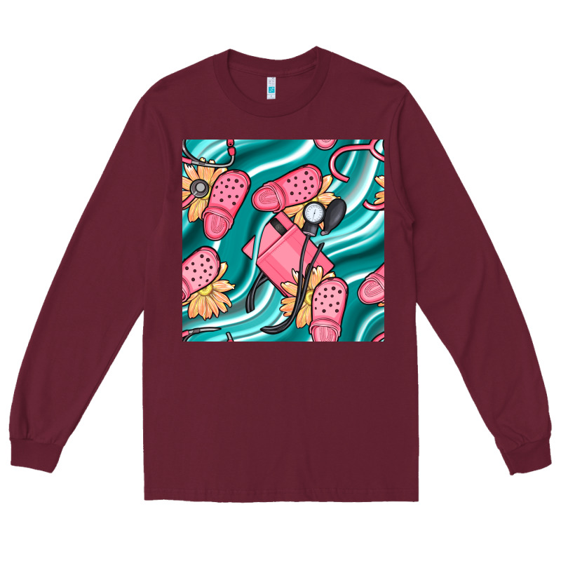 Nurse Slippers Seamless Pattern Long Sleeve Tee by BundleAndBundleShop | Teevron