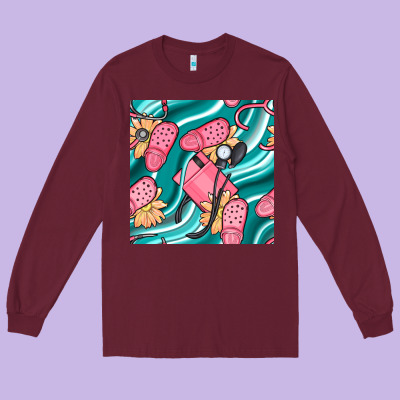 Nurse Slippers Seamless Pattern Long Sleeve Tee Designed By Bundleandbundleshop