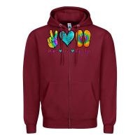 Burgundy peace love flips flops Zipper Hoodie - Jasminsmagicworld