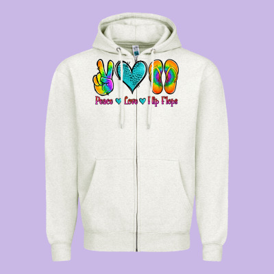 Peace Love Flips Flops Zipper Hoodie Designed By Jasminsmagicworld