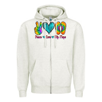 Oatmeal Heather peace love flips flops Zipper Hoodie - Jasminsmagicworld