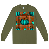 Turquoise Pumpkin Plaid Seamless Pattern Long Sleeve Tee | Teevron