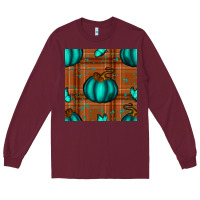 Burgundy turquoise pumpkin plaid seamless pattern Long Sleeve Tee - BundleAndBundleShop