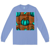 Colony Blue turquoise pumpkin plaid seamless pattern Long Sleeve Tee - BundleAndBundleShop