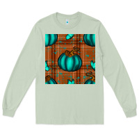 Matcha turquoise pumpkin plaid seamless pattern Long Sleeve Tee - BundleAndBundleShop
