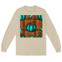 Mushroom turquoise pumpkin plaid seamless pattern Long Sleeve Tee - BundleAndBundleShop