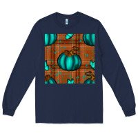 Navy turquoise pumpkin plaid seamless pattern Long Sleeve Tee - BundleAndBundleShop