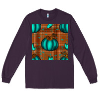 Plum turquoise pumpkin plaid seamless pattern Long Sleeve Tee - BundleAndBundleShop