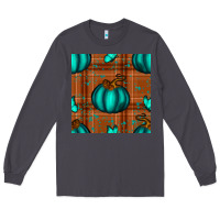 Smoke turquoise pumpkin plaid seamless pattern Long Sleeve Tee - BundleAndBundleShop