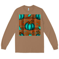 Toasted Coconut turquoise pumpkin plaid seamless pattern Long Sleeve Tee - BundleAndBundleShop