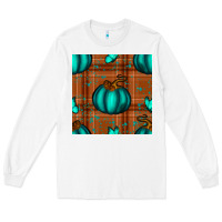 White turquoise pumpkin plaid seamless pattern Long Sleeve Tee - BundleAndBundleShop
