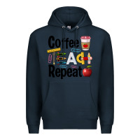 Navy coffee teach repeat Premium Hoodie - BarkalooDesign