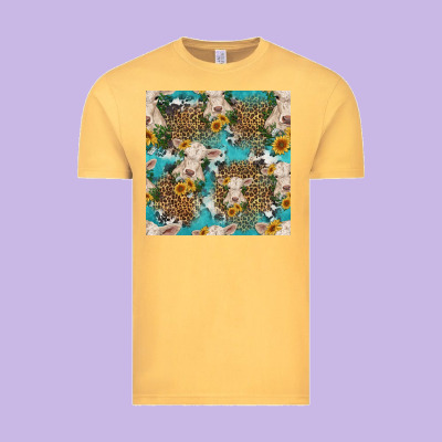 Charolais Cow And Sunflowers Seamless Pattern Vintage Tee Designed By Hra Design Shop
