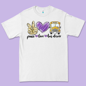Peace Love Bus Driver Premium Tee Designed By Maliassmallbusiness