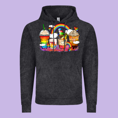 Rainbow Coffee Cups Vintage Hoodie Designed By Zillion Design Studio