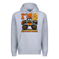 Heather Grey i'm six this is how i roll monster truck birthday Premium Hoodie - Jasminsmagicworld