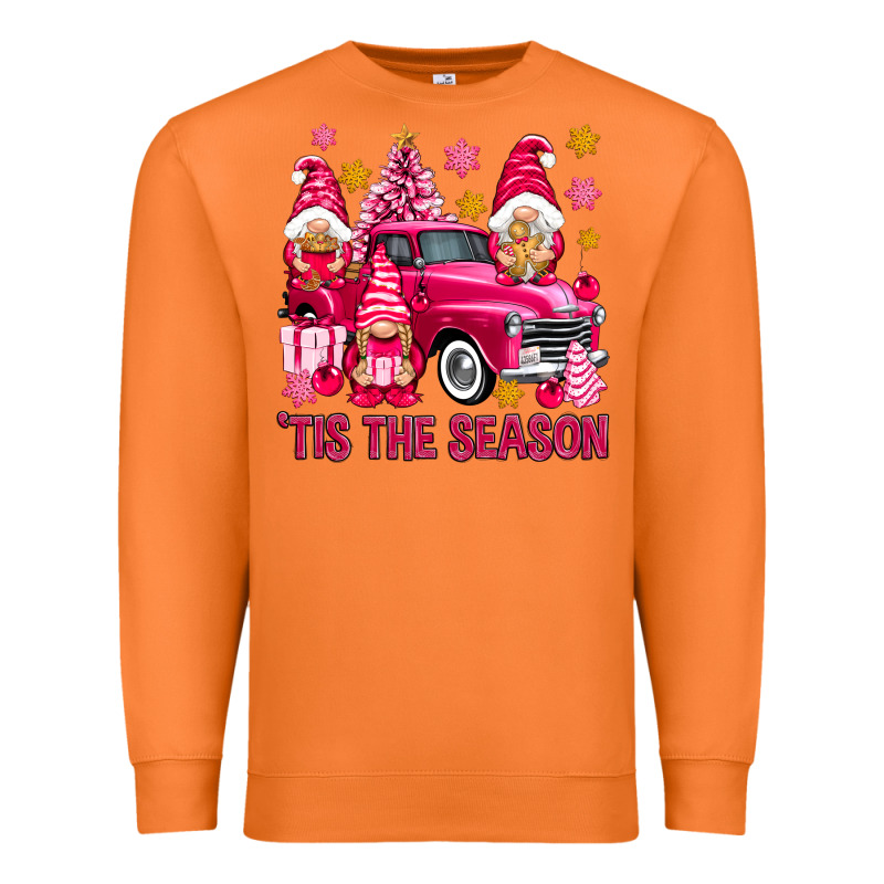 Tis' The Season Pink Christmas Gnomes Truck Premium Sweatshirt by NancyCooperArtShop | Teevron