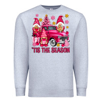 Heather Grey Tis' the season pink Christmas gnomes truck Premium Sweatshirt - NancyCooperArtShop
