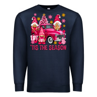 Navy Tis' the season pink Christmas gnomes truck Premium Sweatshirt - NancyCooperArtShop