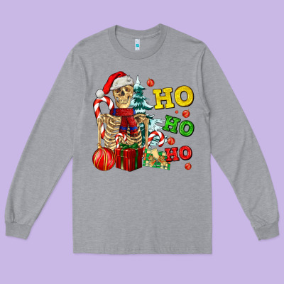 Christmas Ho Ho Ho Skeleton Long Sleeve Tee Designed By Adodesignshop