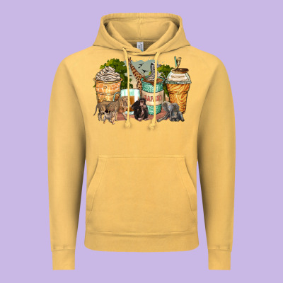 Safari Animals Coffee Cups Vintage Hoodie Designed By Zillion Design Studio
