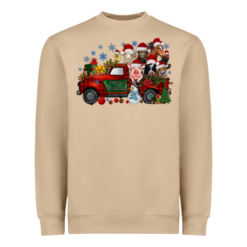 Christmas Farm Animals Truck Heavyweight Sweatshirt by RacoonDesign | Teevron