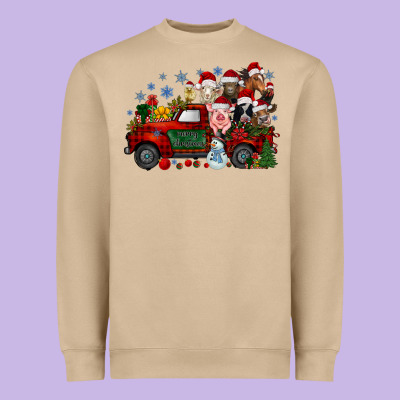 Christmas Farm Animals Truck Heavyweight Sweatshirt Designed By Racoondesign