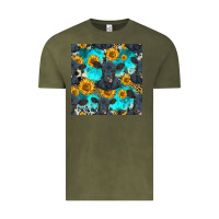 Vintage Olive black angus and sunflowers seamless pattern Vintage Tee - HRA Design Shop