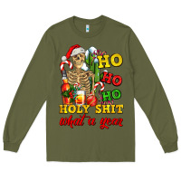 Army Green Christmas ho ho ho holy shit what a year skeleton Long Sleeve Tee - AdoDesignShop