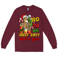 Burgundy Christmas ho ho ho holy shit what a year skeleton Long Sleeve Tee - AdoDesignShop