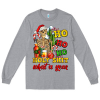 Heather Grey Christmas ho ho ho holy shit what a year skeleton Long Sleeve Tee - AdoDesignShop