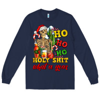 Navy Christmas ho ho ho holy shit what a year skeleton Long Sleeve Tee - AdoDesignShop