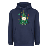 Navy christmas tree cat Heavyweight Hoodie - MaliasSmallBusiness