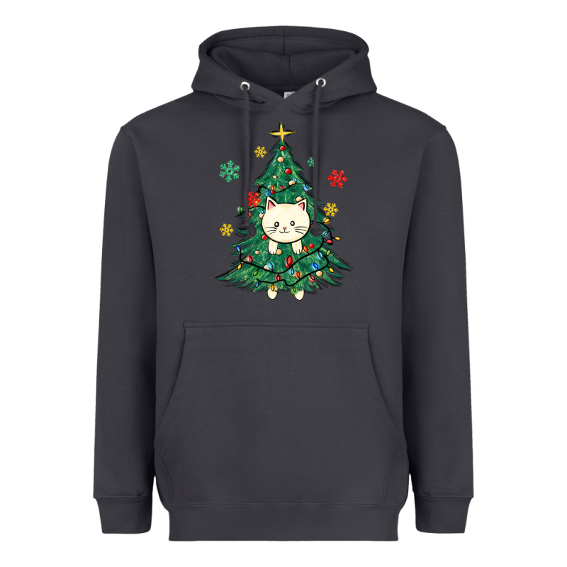Christmas Tree Cat Heavyweight Hoodie by MaliasSmallBusiness | Teevron