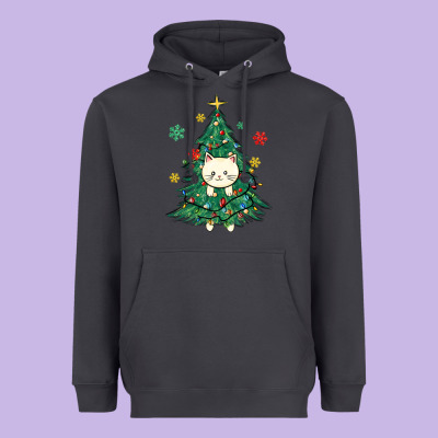 Christmas Tree Cat Heavyweight Hoodie Designed By Maliassmallbusiness