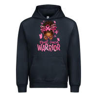 Navy brest cancer warrior afro messy bun Urban Hoodie - texasbilliewilder