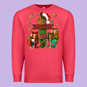 The Real Gift Is Jesus Premium Sweatshirt Designed By Nancycooperartshop