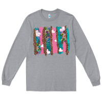 Heather Grey v.d turquoise leopard and flowers  brushstrokes Long Sleeve Tee - AdoDesignShop