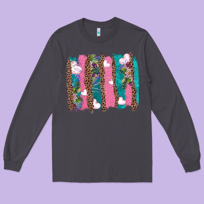 V.d Turquoise Leopard And Flowers  Brushstrokes Long Sleeve Tee Designed By Adodesignshop
