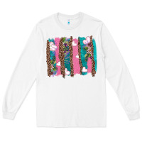 White v.d turquoise leopard and flowers  brushstrokes Long Sleeve Tee - AdoDesignShop