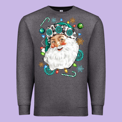 Western Santa Christmas Premium Sweatshirt Designed By Nancycooperartshop