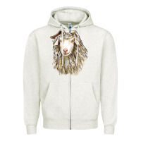 Oatmeal Heather Angora Goat Face Zipper Hoodie - LillyAllenDesigns