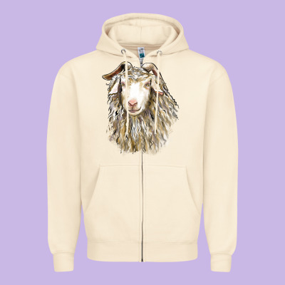 Angora Goat Face Zipper Hoodie Designed By Lillyallendesigns