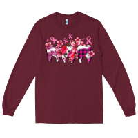 Burgundy cancer ribbon with teeth Long Sleeve Tee - AdoDesignShop