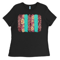 Black valentine's day floral leopard brushstroke Ladies Tee - AdoDesignShop