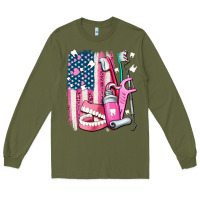 Army Green American flag and dental elements with teeth Long Sleeve Tee - AdoDesignShop